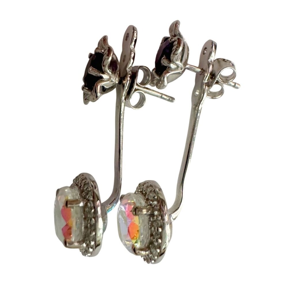 Amethyst Flower Stud Earrings with Beautiul (Removable) Rainbow Topaz Dangles - Picture 5 of 16
